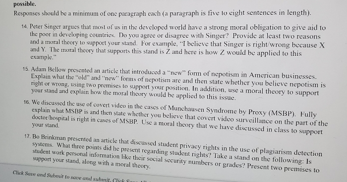 Solved possible. Responses should be a minimum of one | Chegg.com