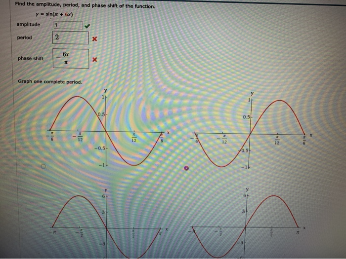 Solved Find the amplitude, period, and phase shift of the | Chegg.com