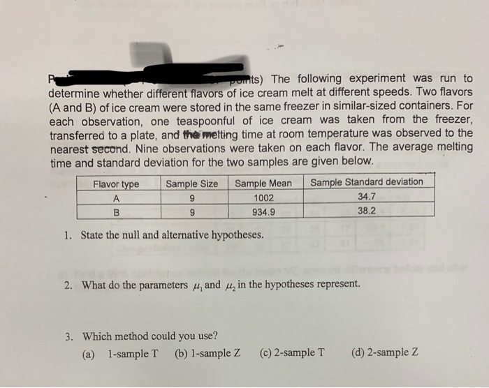 Solved ts) The following experiment was run to determine | Chegg.com