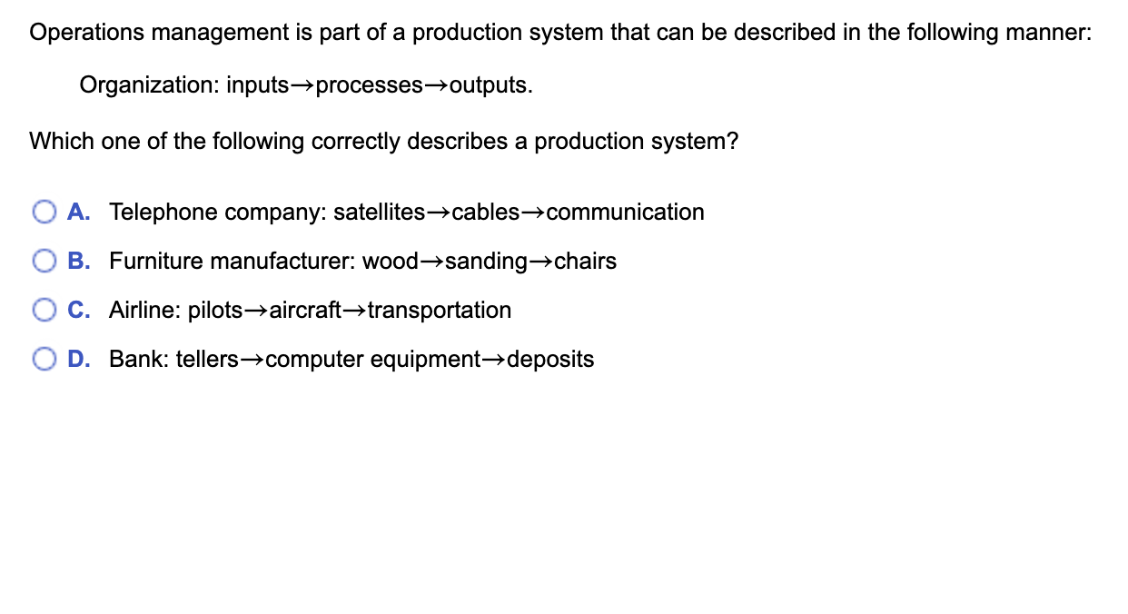 Solved Operations Management Is Part Of A Production System | Chegg.com