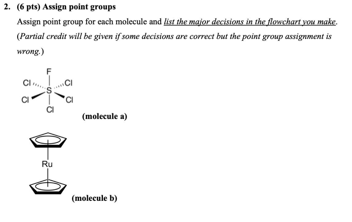 Solved 2. (6 pts) Assign point groups Assign point group for | Chegg.com
