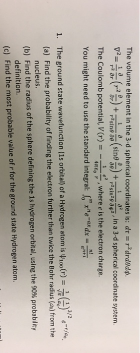 Solved The volume element in the 3-d spherical coordinates | Chegg.com