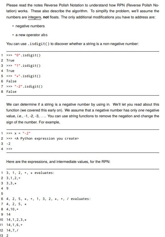 Solved Please read the notes Reverse Polish Notation to | Chegg.com