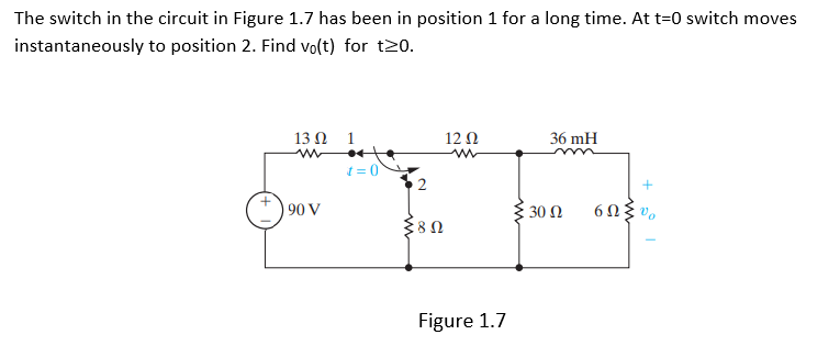 Solved The switch in the circuit in Figure 1.7 has been in | Chegg.com