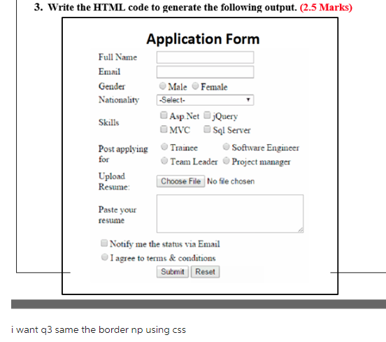 Solved 3. Write the HTML code to generate the following | Chegg.com