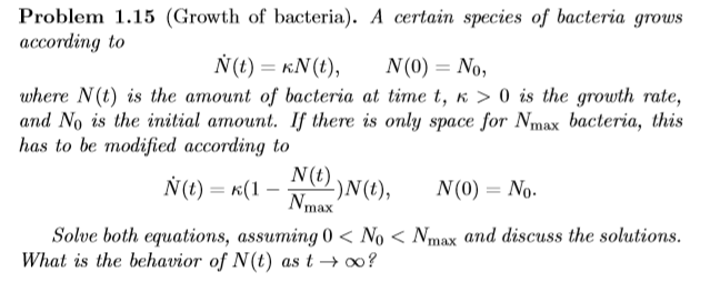 Solved Problem 1.15 (Growth of bacteria). A certain species | Chegg.com