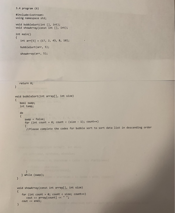 Solved 3.4 program (6) #include using namespace std; void | Chegg.com