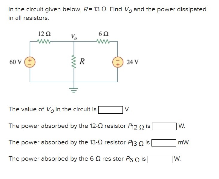 Solved In the circuit given below, R=13Ω. Find VO and the | Chegg.com