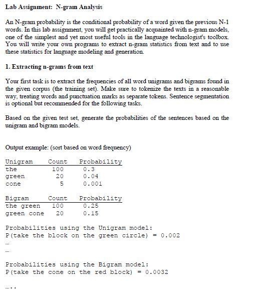 Lab Assignment: N-gram Analysis An N-gram probability | Chegg.com
