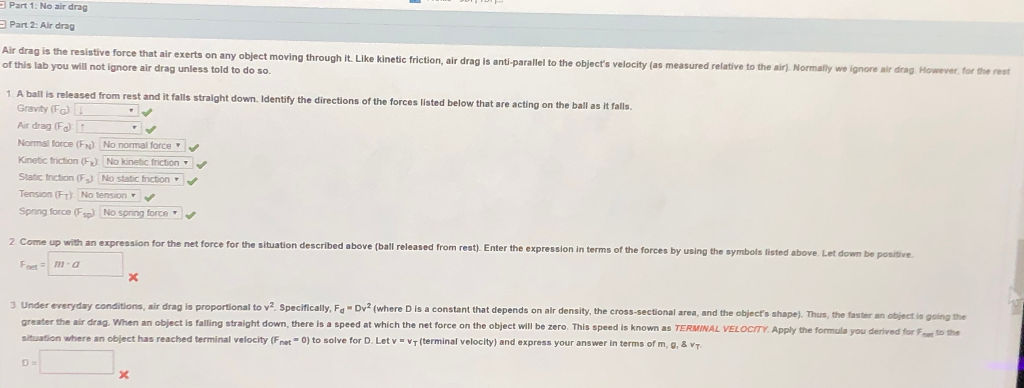 Solved Part 1: No air drag Part 2 Alr drag Air drag is the | Chegg.com