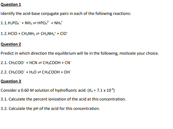 Solved Identify the acid-base conjugate pairs in each of the | Chegg.com