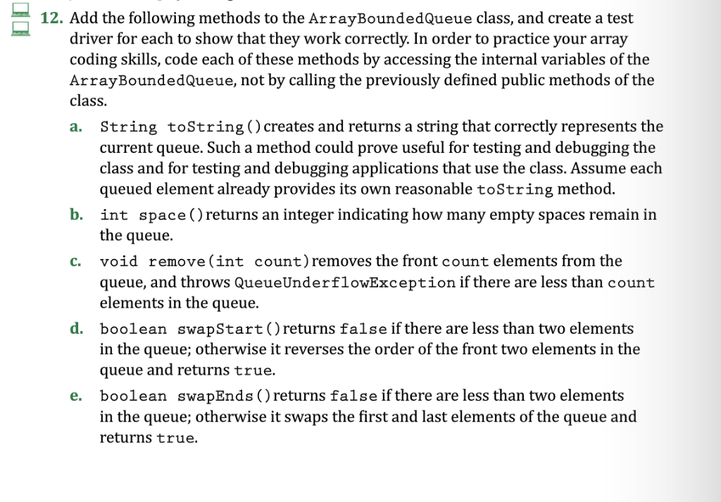 12. Add the following methods to the | Chegg.com