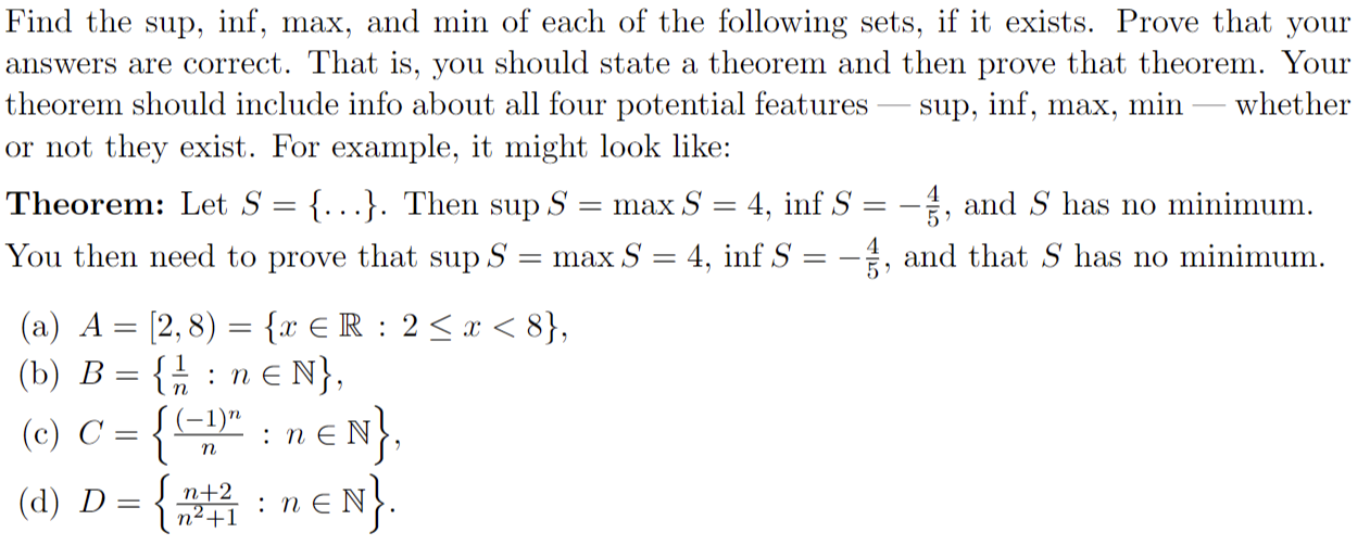 Solved Find the sup, inf, max, and min of each of the | Chegg.com