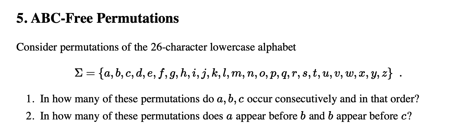 Solved 5 Abc Free Permutations Consider Permutations 26 Character Lowercase Alphabet B C D E F G Q