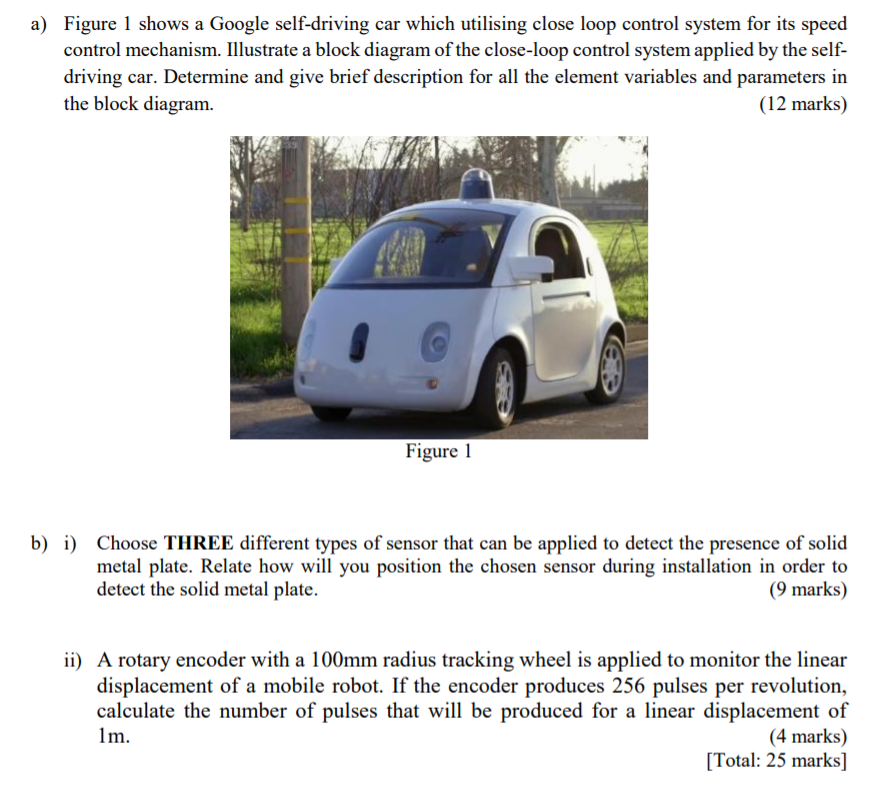 a) Figure 1 shows a Google self-driving car which | Chegg.com