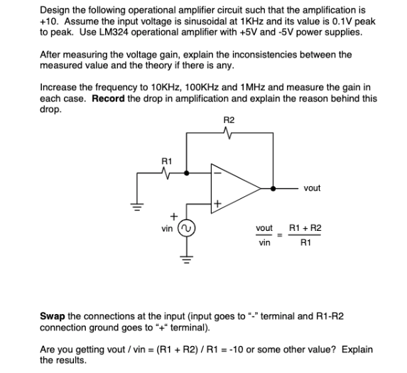Solved Design the following operational amplifier circuit | Chegg.com