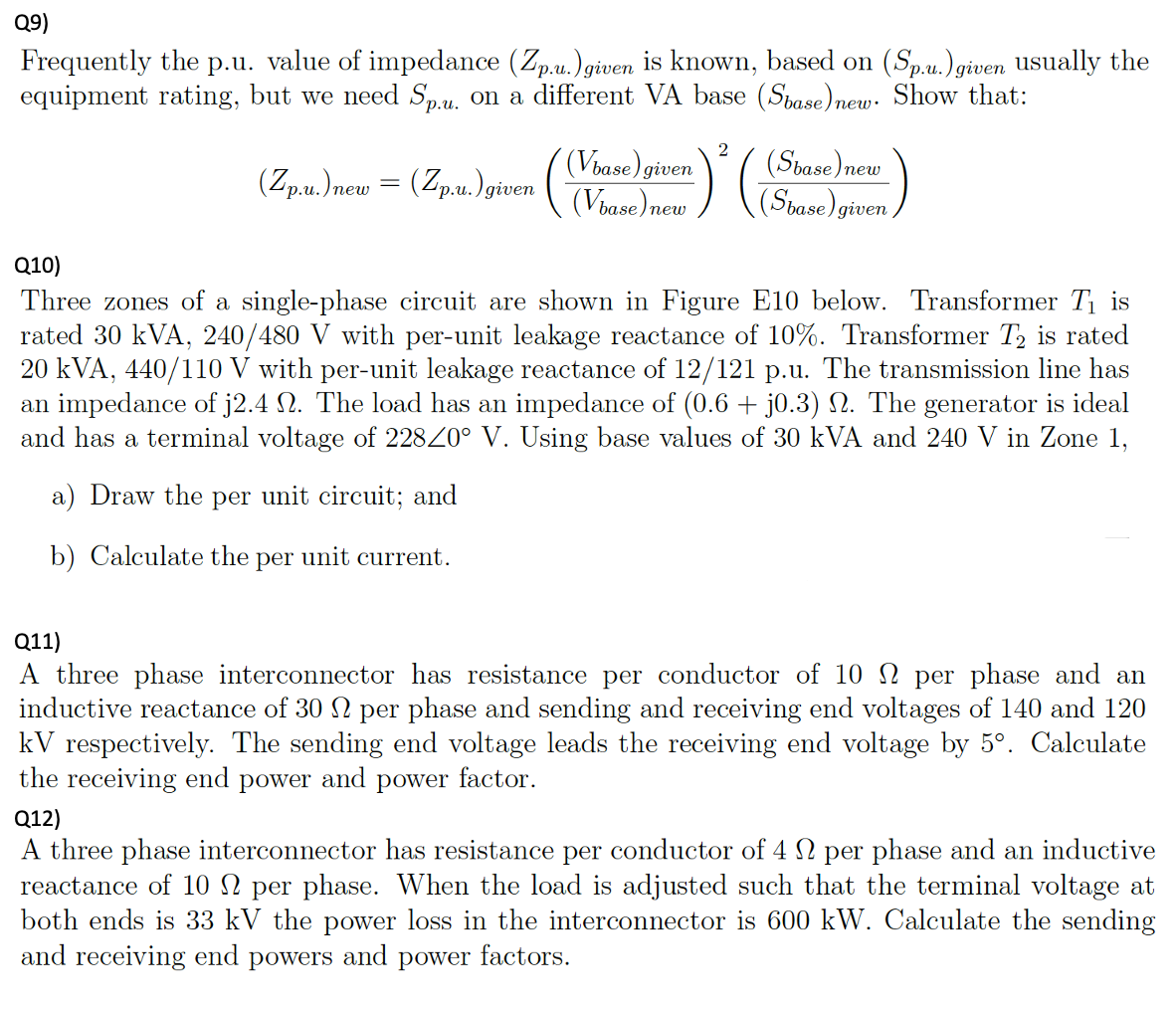 Solved Q8) Consider a power system as shown in Figure E8. | Chegg.com