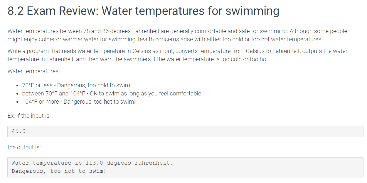 Solved 8.2 Exam Review Water temperatures for swimming