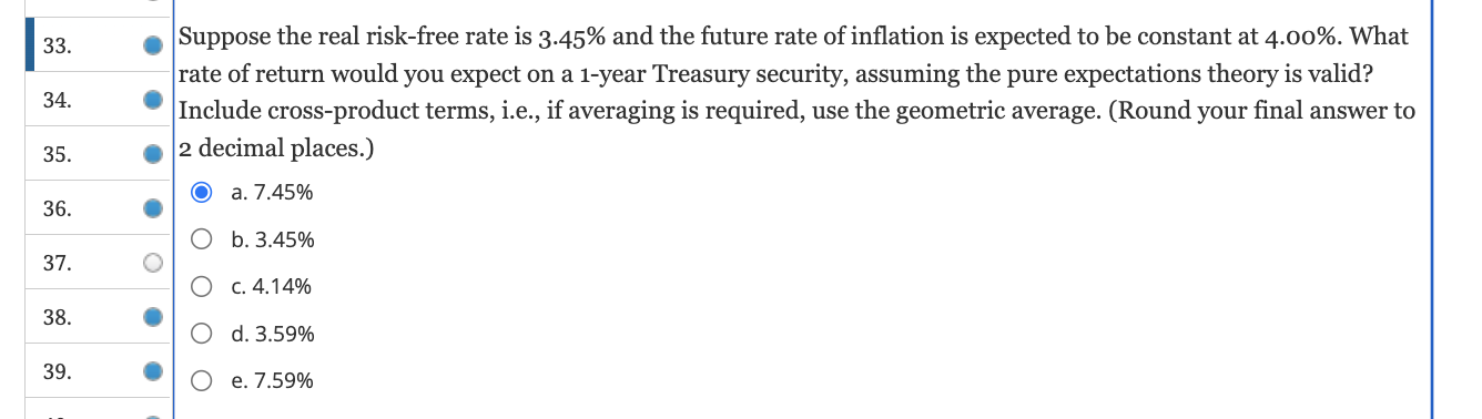 Solved Suppose The Real Risk-free Rate Is 3.45% And The | Chegg.com