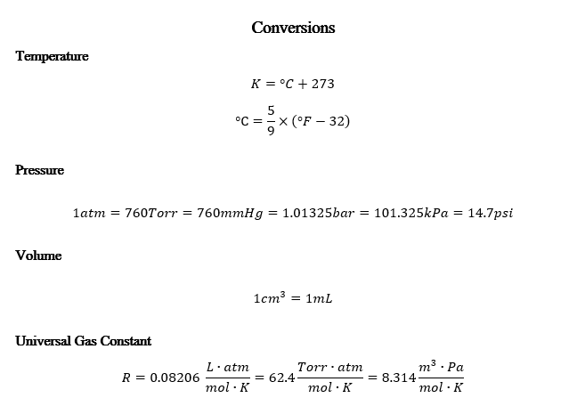 Solved Conversions Temperature K = °C + 273 5 °C = x (°F - | Chegg.com