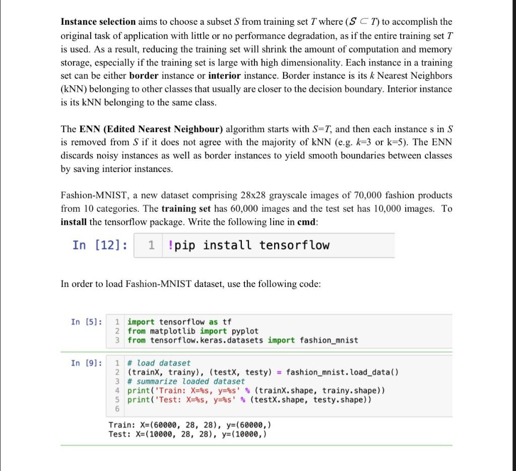 Instance selection aims to choose a subset S from | Chegg.com