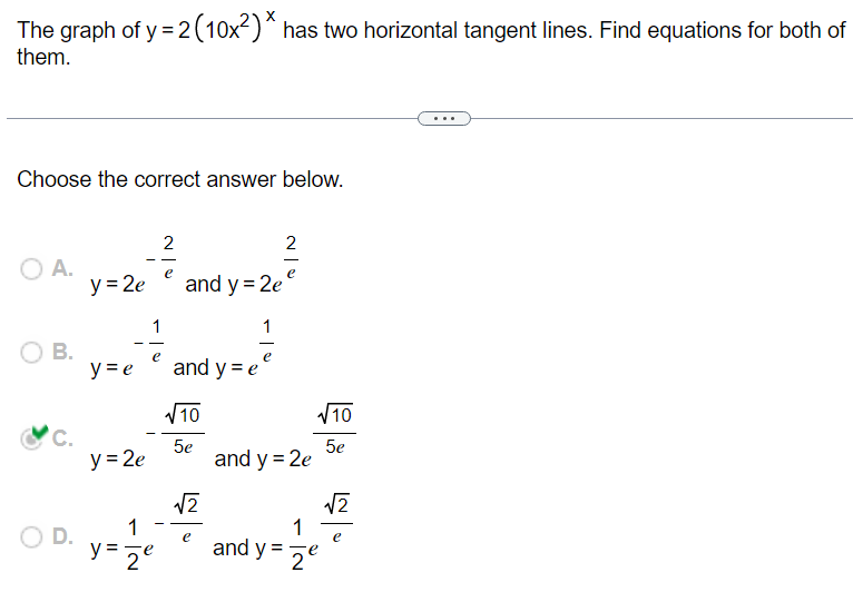 Solved The graph of y=2(10x2)x has two horizontal tangent | Chegg.com