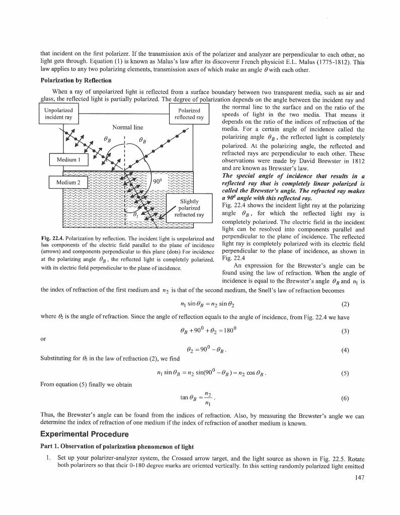 Solved Polarization of Light Lab 22 Learning Objectives The