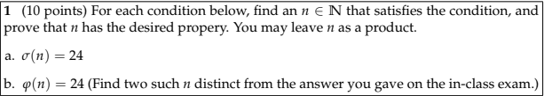 1 (10 points) For each condition below, find an n∈N | Chegg.com