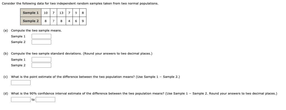 Solved Consider the following data for two independent | Chegg.com ...