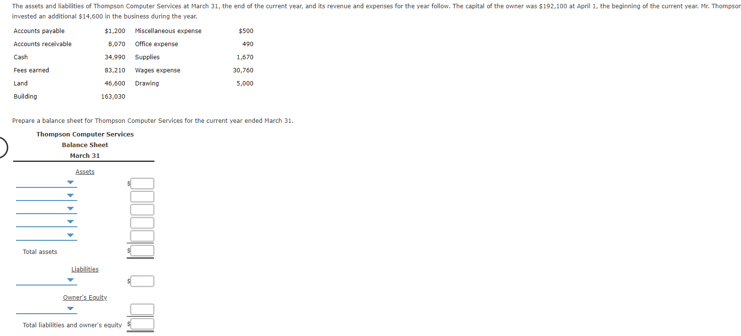 Solved The assets and liabilities of Thompson Computer