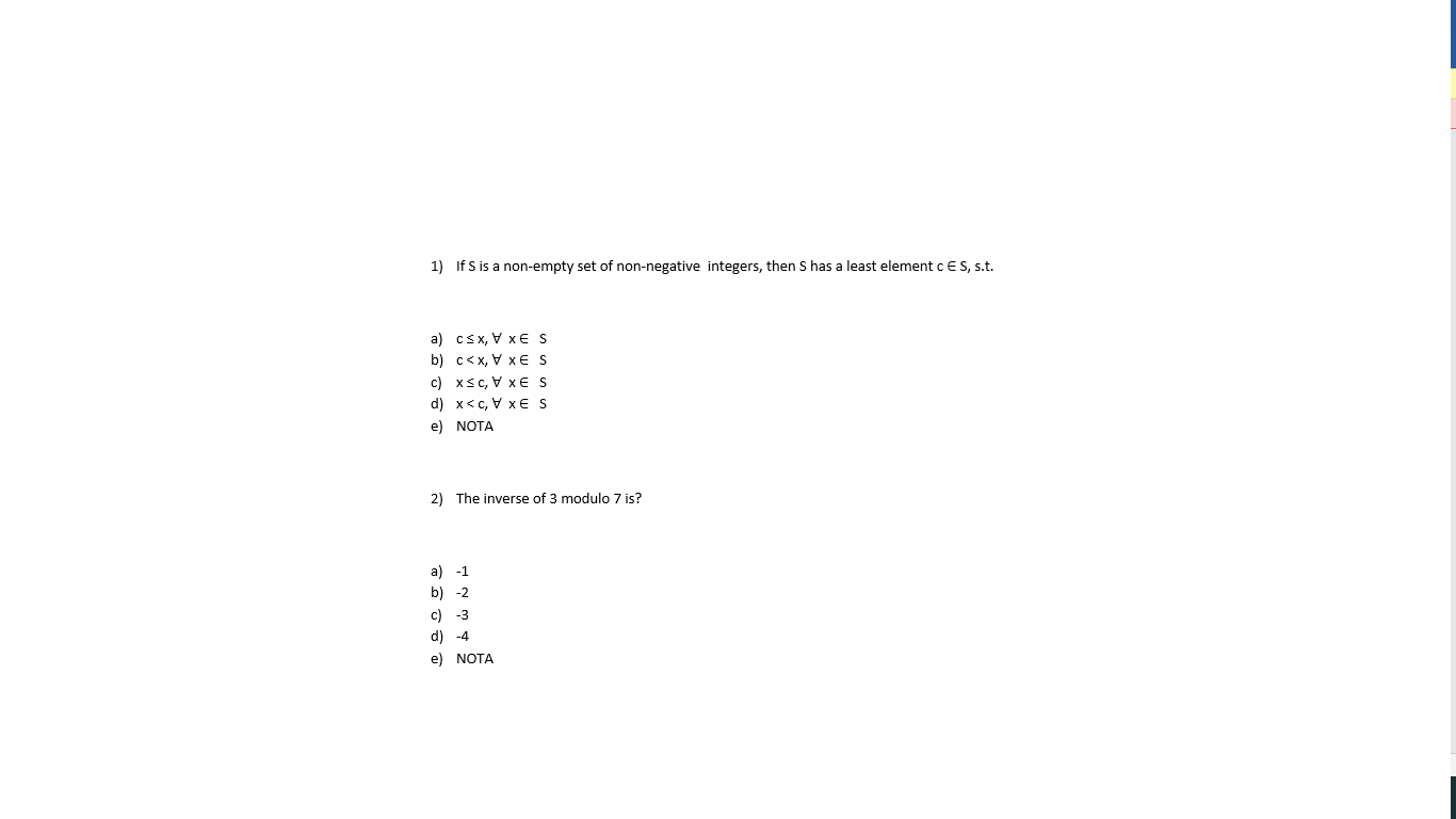 Solved 1) If S is a non-empty set of non-negative integers, | Chegg.com