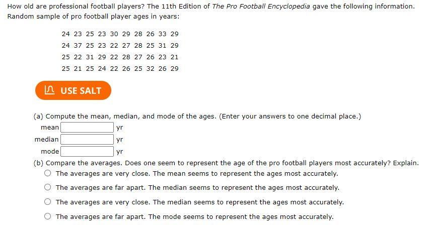 Solved How old are professional football players? The 11th