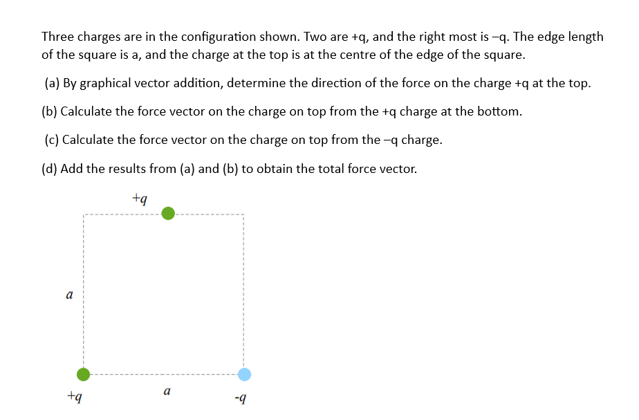 Solved Three charges are in the configuration shown. Two are | Chegg.com