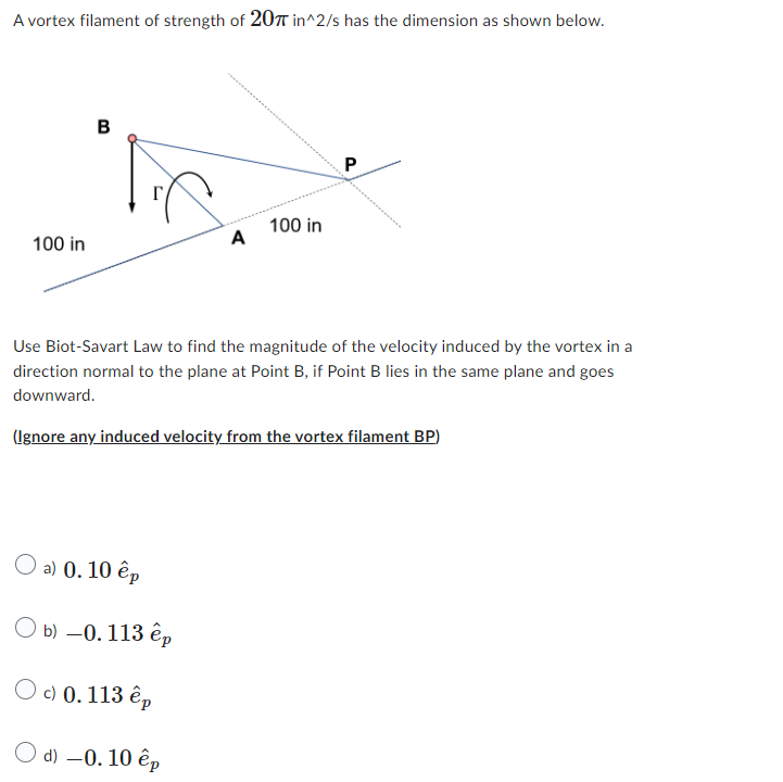 Solved A vortex filament of strength of 20π in ∧2/s has the | Chegg.com