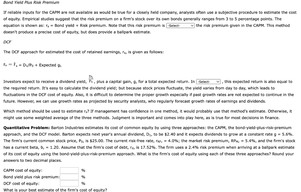 Solved The cost of common equity is based on the rate of