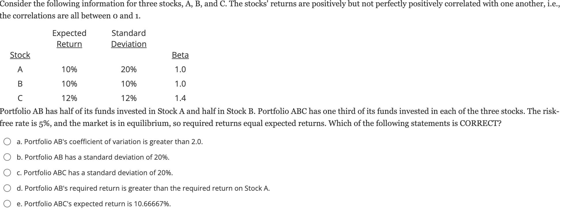 Solved Consider The Following Information For Three Stocks, | Chegg.com