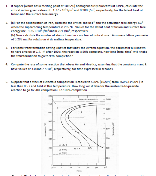 Solved 1. If copper (which has a melting point of 1085°C)