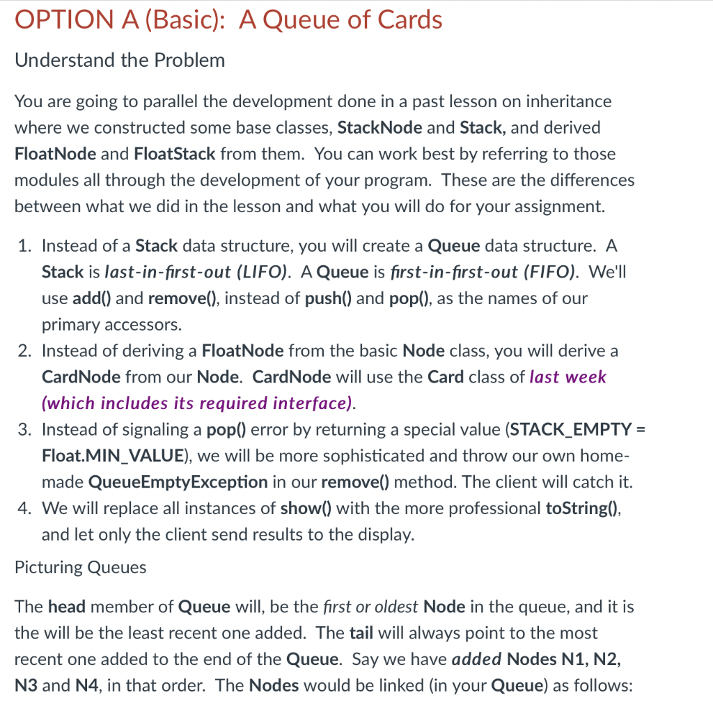 Solved OPTION A (Basic): A Queue of Cards Understand the | Chegg.com