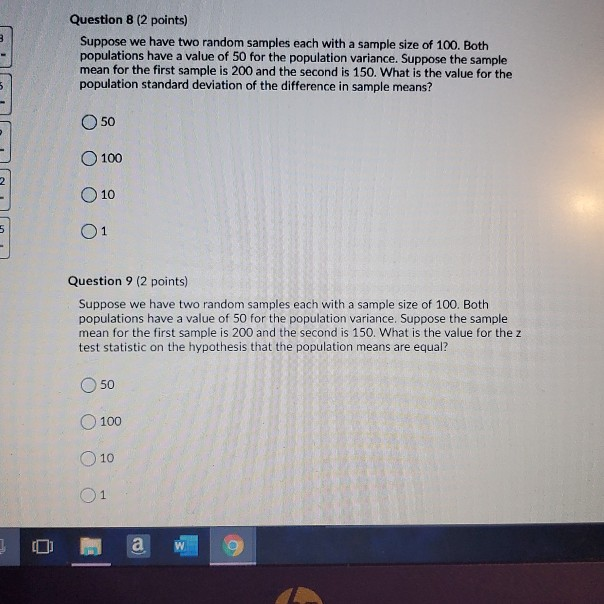 Solved Question 8 (2 points) Suppose we have two random | Chegg.com