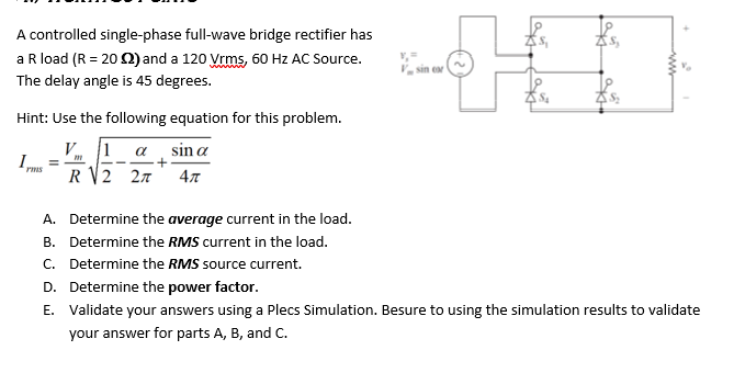 Solved A controlled single-phase full-wave bridge rectifier | Chegg.com
