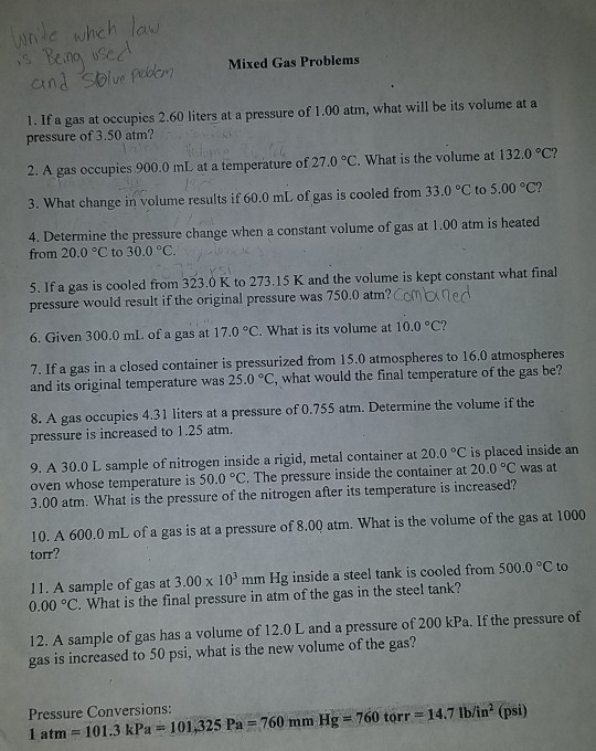 Solved 1C Mixed Gas Problems and Sblue pde 1. If a gas at