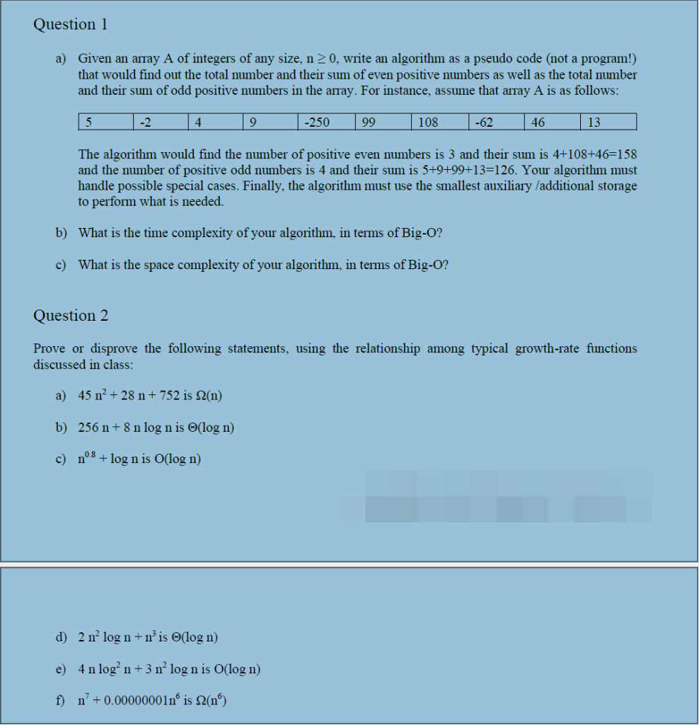 Solved Question 1 a) Given an array A of integers of any | Chegg.com