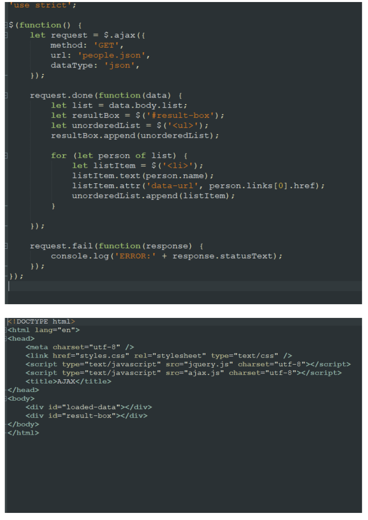 Solved In the lesson, we investigate making an AJAX request | Chegg.com