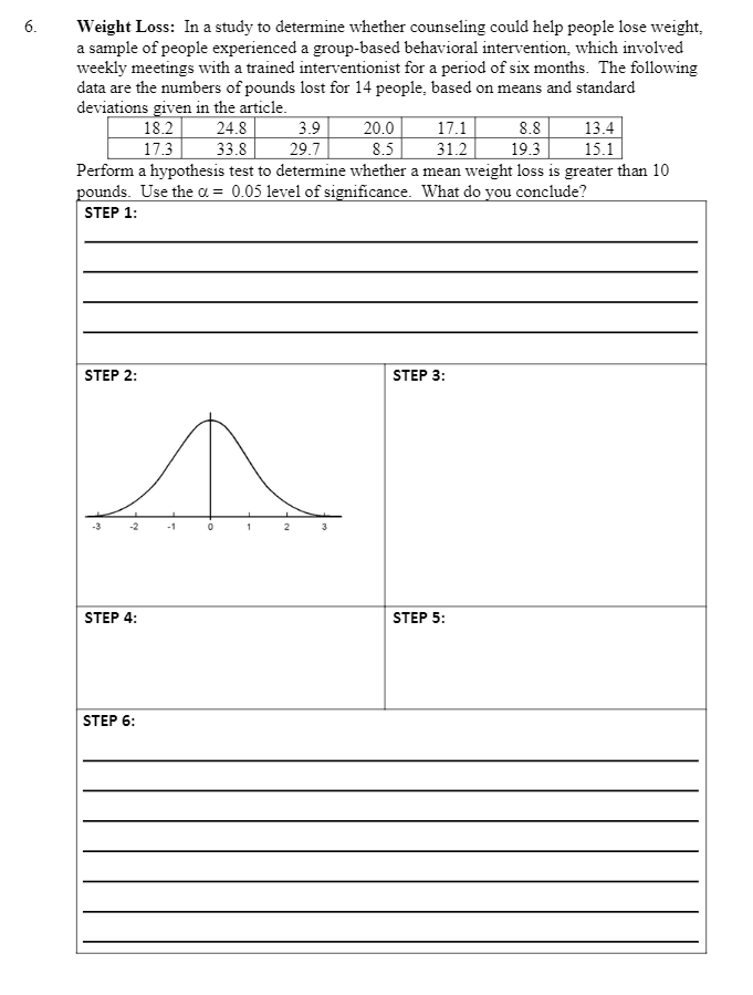 Solved 6. Weight Loss: In a study to determine whether | Chegg.com