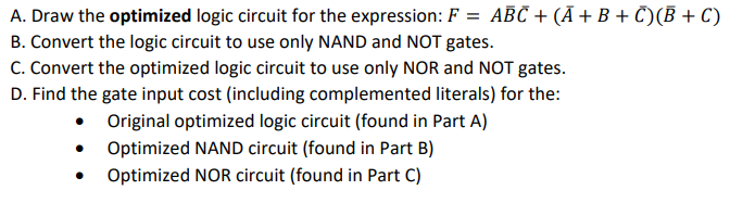 Solved A. Draw the optimized logic circuit for the | Chegg.com