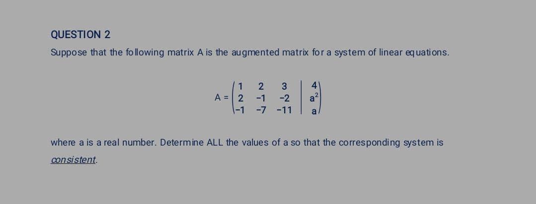 Solved QUESTION 2 Suppose that the following matrix A is the | Chegg.com