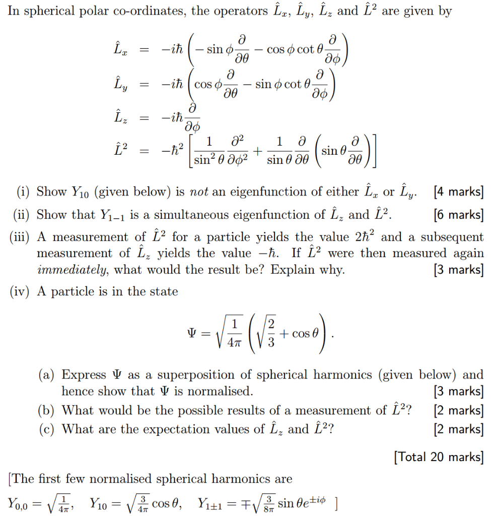 Solved In Spherical Polar Co Ordinates The Operators Iz Chegg Com