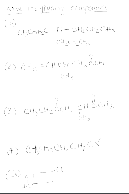 Solved Name The Following Compounds (1) CHỊCH HỌC-N- | Chegg.com