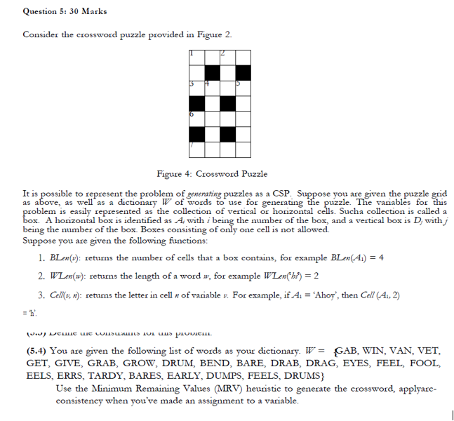 Solved Question 5: 30 Marks Consider the crossword puzzle Chegg com