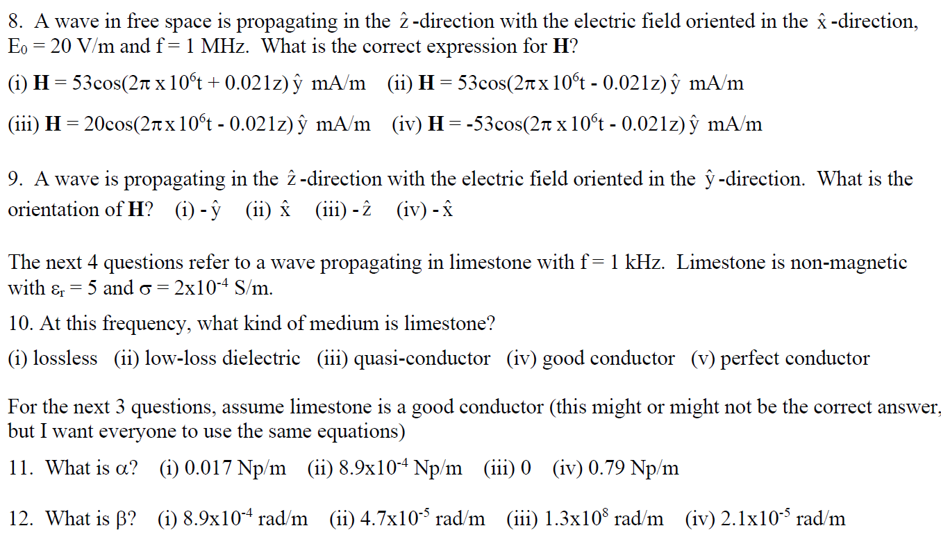 Solved 8 A Wave In Free Space Is Propagating In The 2 D Chegg Com